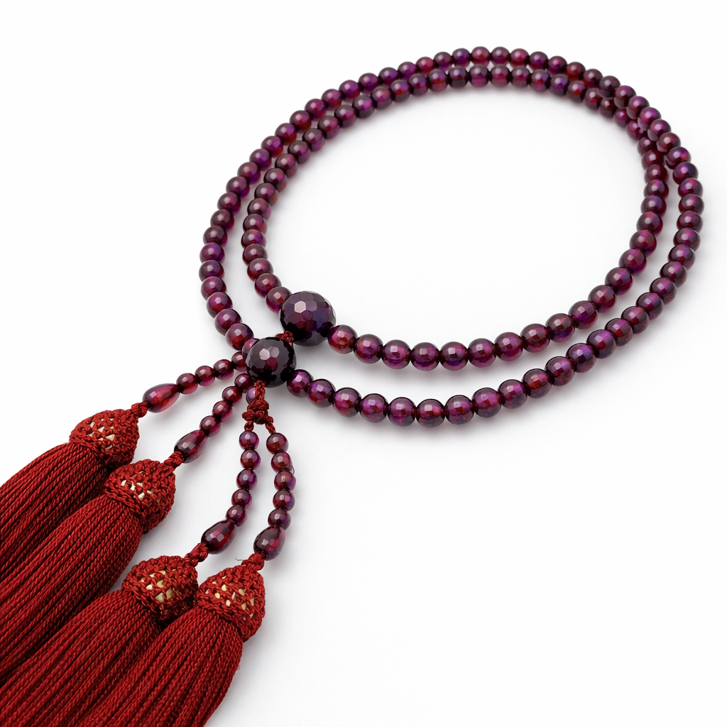 女性用二輪 ガーネット共仕立て振分念珠