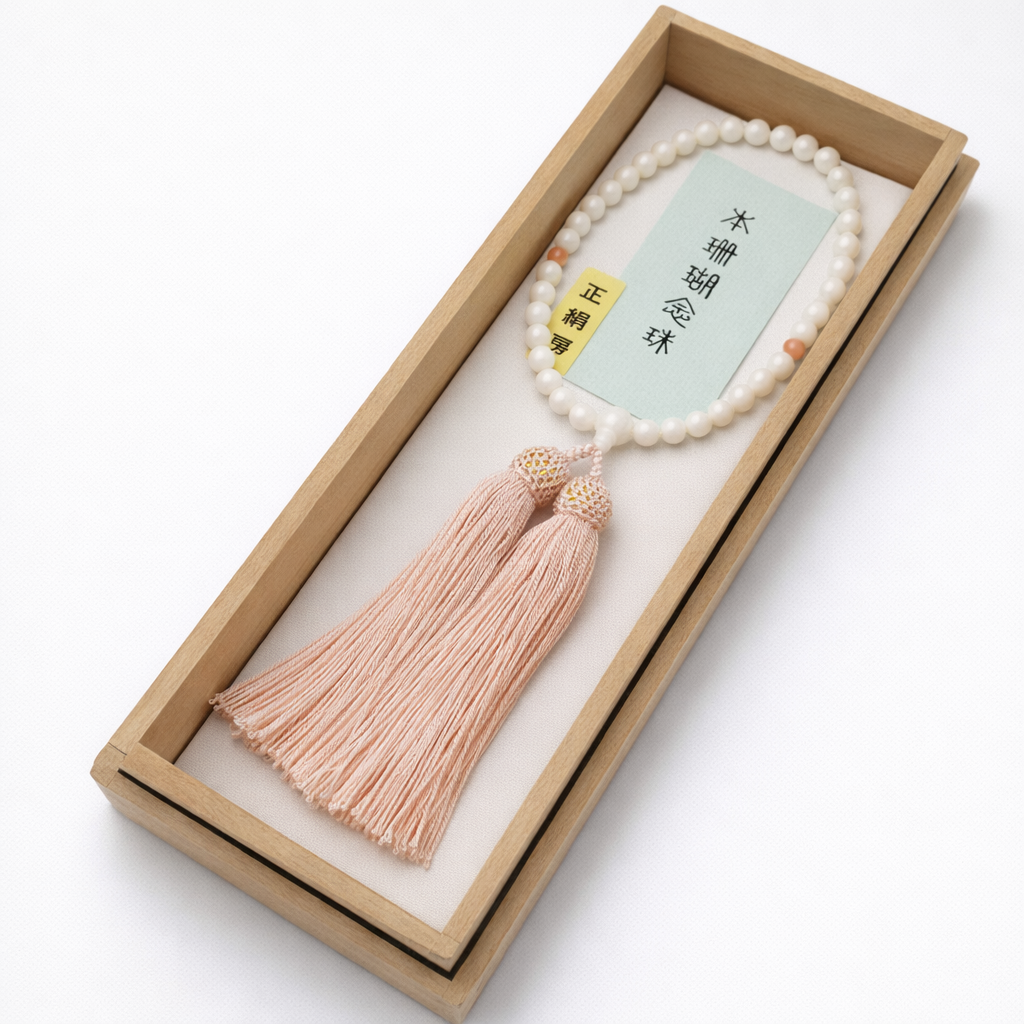 【永く愛用できる本格念珠】女性用 本珊瑚2天ピンク珊瑚仕立て念珠