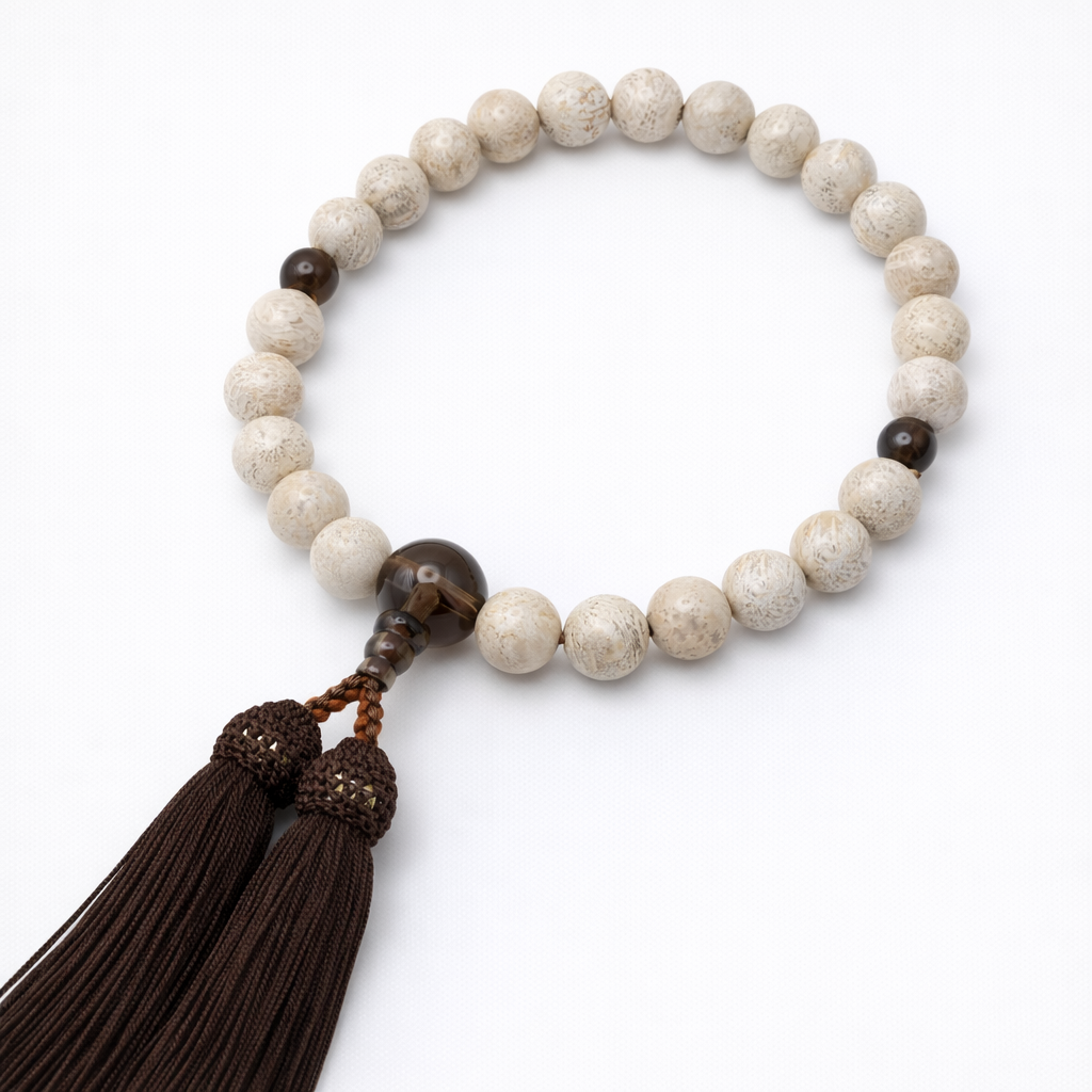 法事・葬儀｜失礼にならない】男性用 山珊瑚3点茶水晶仕立て念珠