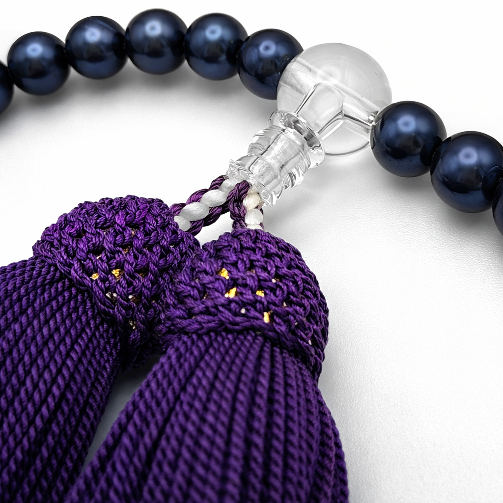 女性用片手 黒真珠3点水晶仕立て念珠