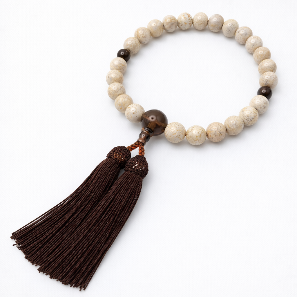 法事・葬儀｜失礼にならない】男性用 山珊瑚3点茶水晶仕立て念珠